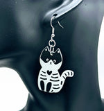 Skeleton cat earrings, Halloween earrings, cat lover gifts, skeleton jewelry, trick or treat, Halloween jewellery, big earrings, cat gifts