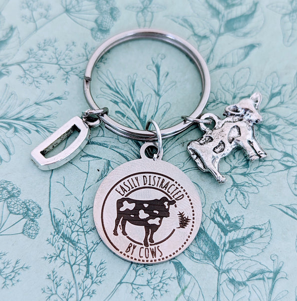 Cow keyring, cow keychain, cow lover gifts, cow farmer, easily distracted by cows, gifts for cow lovers, farm animal gifts, cow themed