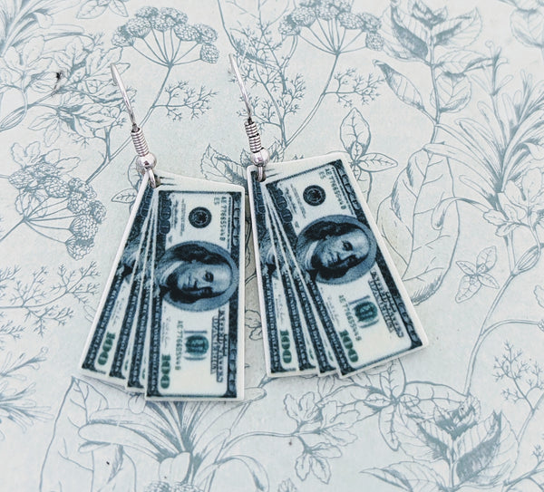Dollar earrings, USA earrings, gifts for Americans, money earrings, novelty earrings, novelty jewelry, fun earrings, funky earrings,
