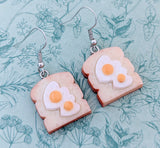 Egg on toast earrings, foodie lover gifts, chef earring gifts, heart earrings, quirky food earrings, fast food lovers, fried egg earrings,