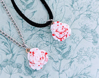 Bloody rose necklace, Halloween necklace, white rose jewellery, white rose necklace, gothic pendant, gothic jewelry, gothic lover gifts