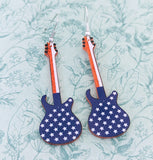 Guitar earrings, music earrings, teacher gifts, guitarist gifts, musician gifts, stocking filler, American flag earrings, novelty earrings,
