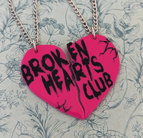 Broken hearts club necklace, heart pendant, acrylic pink jewellery, punk themed gifts, Halloween necklace, Halloween accessories, kawaii