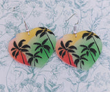 Palm tree earrings, flower earrings, heart jewelry, heart earrings, statement jewellery, Hawaii, summer earrings, summer accessories,