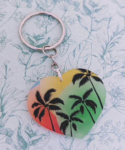 Palm tree keychain, flower Keyring, heart keychain, heart accessories, summer accessories, palm tree themed, Hawaii themed, bag accessories