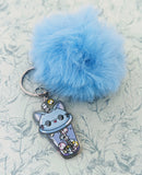 Kawaii cat keychain, bubble tea lovers, kawaii keychain, kawaii cat, cat charm, bubble tea keychain, pom pom keyring, kawaii themed,