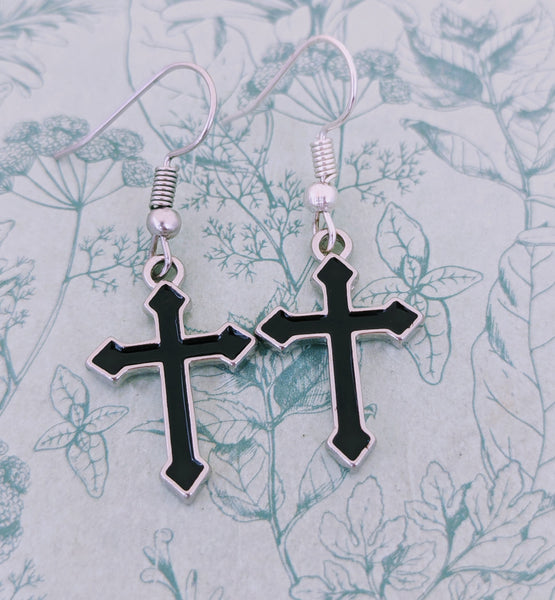 Black cross earrings, vampire earrings, earrings for men, vampire Jewellery, gifts for him, gothic earrings, gothic jewelry, Halloween gift