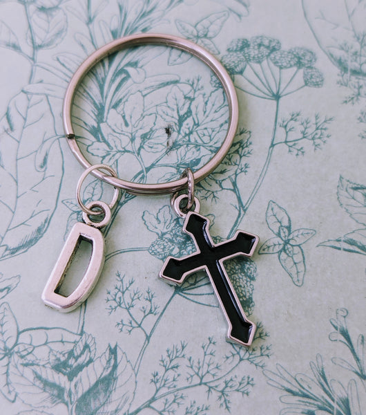 Black cross Keychain, cross keyring, Halloween bag accessories, spooky Keychain, spooky gifts, vampire Keychain, vampire Keyring,