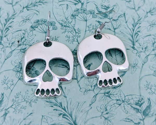 Skull earrings, skull jewellery, statement earrings, gothic earrings, gothic jewelry, day of the dead, Halloween earrings, pagan gifts,