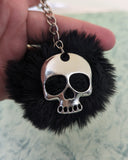 skull Keychain, skull lover gifts, day of the dead Keychain, Halloween keychain, Halloween gifts, pom pom keychain, skull themed gifts,