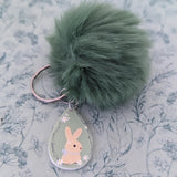 Rabbit pom pom keyring, pom pom keychain, Easter gifts, gifts for Easter, rabbit lover gifts, bunny keyring, rabbit accessories, animal gift