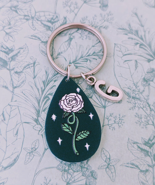 White rose keyring, gifts for gardeners, gifts for florists, flower lovers, flower accessories, flower themed, mother's day gifts, rose gift