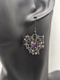 Black spider web earrings, gothic style earrings, gothic jewellery, gifts for goths, spider earrings, heart earrings, heart jewellery,