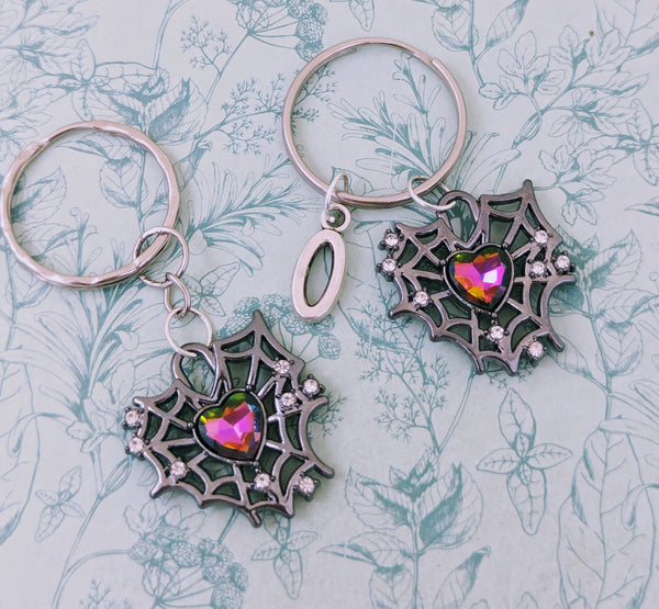 Black spider web keyring, gothic keychain, gothic style, gifts for goths, spider accessories, gothic accessories, gothic bag charm,