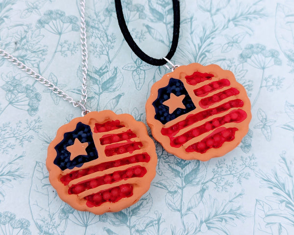 Cherry pie necklace, foodie necklace, foodie gifts, American flag gifts, traveller gifts, statement necklace, gifts for baker, American pie