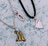 Ghost necklace, ghost jewelry, Halloween necklace, Halloween jewelry, personalized gifts, paranormal gifts, initial necklace, spooky gifts