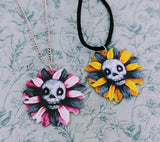 Skull necklace, flower necklace, skeleton pendant, Halloween themed gifts, gothic necklace, gifts for gothic lovers, skeleton themed gifts,