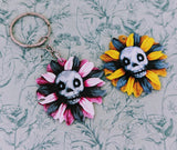 Skull flower keyring, skull flower keychain, gothic gifts, goth accessories, Halloween themed gifts, skull themed gifts, goth gifts