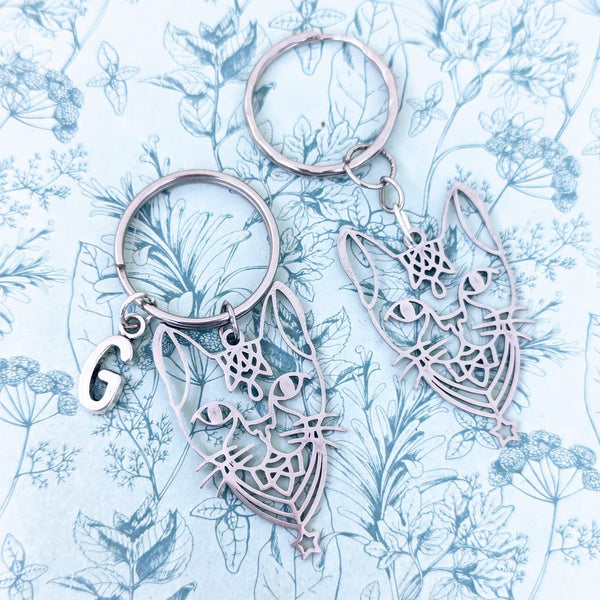 Cat keyring, cat keychain, cat lover gifts, gothic cat keyring, gifts for goths, cat lady gifts, stocking filler gifts, animal gifts,