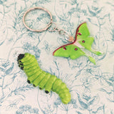 Caterpillar keychain, butterfly keychain, butterfly keyring, bug lovers gifts, insect collector gifts, caterpillar themed, butterfly themed,