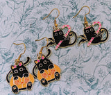 Black Halloween cat earrings, Halloween jewelry, pumpkin cat earrings, pumpkin jewellery, Halloween gifts, cat jewellery, black cat lovers,
