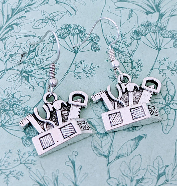 Tool earrings, tool box earrings, novelty earrings, novelty jewellery, quirky jewellery, handy women earrings, builder gifts, secret Santa,
