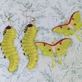 caterpillar earrings, butterfly earrings, butterfly jewelry, caterpillar jewellery, bug lover gifts, insect themed gifts, bug themed,