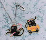 Black cat Halloween necklace, black cat mom gifts, Halloween necklace, pumpkin jewelry, Halloween lovers, Halloween jewellery, cat themed