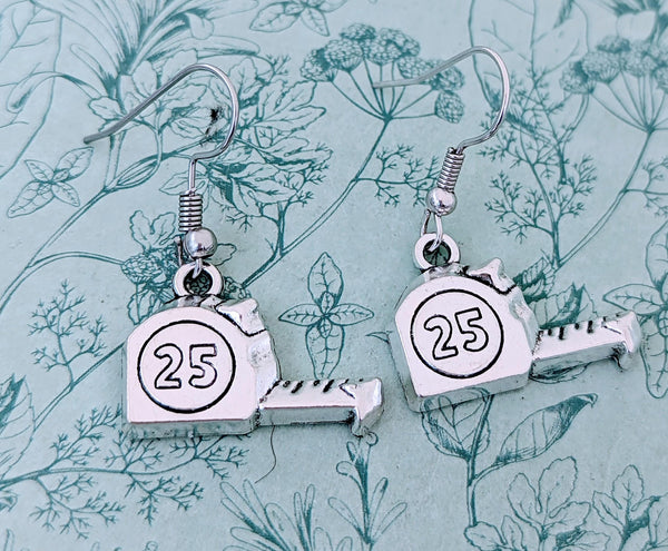 Tape measure earrings, tool earrings, gifts for builders, novelty earrings, novelty jewellery, quirky earrings, seamstress gifts,