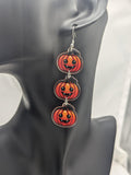 Spooky pumpkin earrings, long dangling Halloween earrings, Halloween jewelry, pumpkin inspired gifts, autumn Halloween accessories,