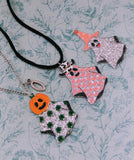 Spooky cute ghost necklace, Halloween ghost jewellery, cowboy ghost jewellery, Halloween themed pendant, spooky pumpkin ghost, spooky witch