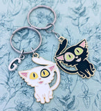 Cute black cat keychain, white cat mom gifts, stocking fillers for cat lovers, cat themed accessories, personalised cat keyring, crazy cat