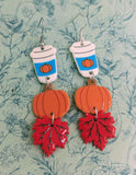 Pumpkin earrings, autumn lover gifts, autumn earrings, coffee lover gifts, coffee earrings, pumpkin jewellery, coffee jewellery, autumn gift