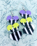 Heart earrings, Halloween earrings, movie themed, Halloween jewelry, pin stripe earrings, novelty earrings, horror earrings, horror jewelry,