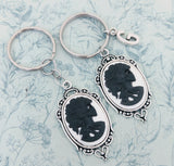 Skull cabochon keychain, skeleton Halloween keyring, skeleton themed bag accessories, gifts for gothics, gothic accessory, skull lover gifts