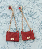 Luxury red handbag earrings, dangle handbag earrings, stocking fillers, fashion designer gifts, handbag lovers, fashion lover gifts,