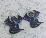 Big blue dragon earrings, blue dragon statement jewellery, dragon lover gifts, dragon themed gifts, fantasy lover gifts, novelty fun animal