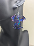 Big blue dragon earrings, blue dragon statement jewellery, dragon lover gifts, dragon themed gifts, fantasy lover gifts, novelty fun animal