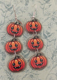 Spooky pumpkin earrings, long dangling Halloween earrings, Halloween jewelry, pumpkin inspired gifts, autumn Halloween accessories,