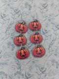 Spooky pumpkin earrings, long dangling Halloween earrings, Halloween jewelry, pumpkin inspired gifts, autumn Halloween accessories,