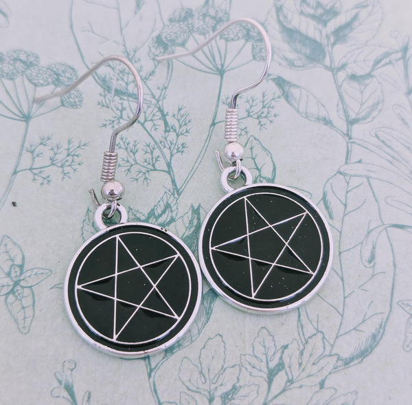 Witchy pentagram earrings, black pentagram jewellery, gifts for witches, wiccan earrings, witchcraft gifts, pagan jewelry, gifts for gothics