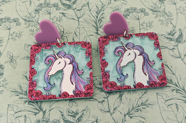 Cute unicorn stud earrings, purple unicorn jewellery, unicorn lover gifts, gifts for unicorn lovers, unicorn themed accessories,