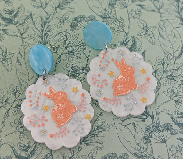 Cute white rabbit stud earrings, rabbit themed jewellery, rabbit lover gifts, gifts for rabbit moms, statement animal earrings, Easter gifts