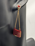 Luxury red handbag earrings, dangle handbag earrings, stocking fillers, fashion designer gifts, handbag lovers, fashion lover gifts,