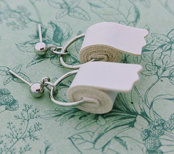 Novelty toilet paper earrings, fun quirky jewellery, secret Santa gifts, toilet tissue earrings, loo roll, funny gifts ideas, gag gifts,