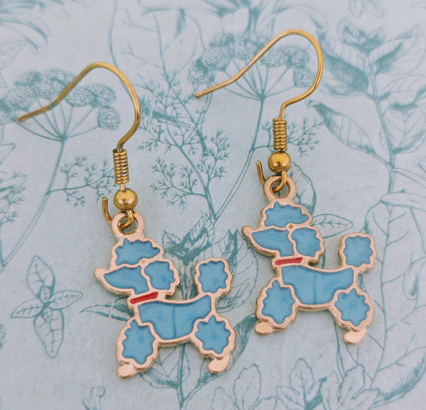 Blue poodle earrings, poodle dog jewellery, poodle dog lovers, poodle mom gifts, gifts for dog walkers, puppy earrings, animal earrings