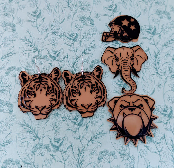 Big tiger earrings, animal themed earrings, elephant lover gifts, bull dog mom gifts, bull dog earrings, tiger lover gifts,