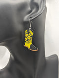 Cowboy style earrings, sunflower earrings, sunflower jewellery, black and white cow earrings, line dancing earrings, line dancing lovers