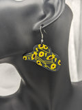 Cowboy style earrings, sunflower earrings, sunflower jewellery, black and white cow earrings, line dancing earrings, line dancing lovers