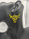 Cowboy style earrings, sunflower earrings, sunflower jewellery, black and white cow earrings, line dancing earrings, line dancing lovers